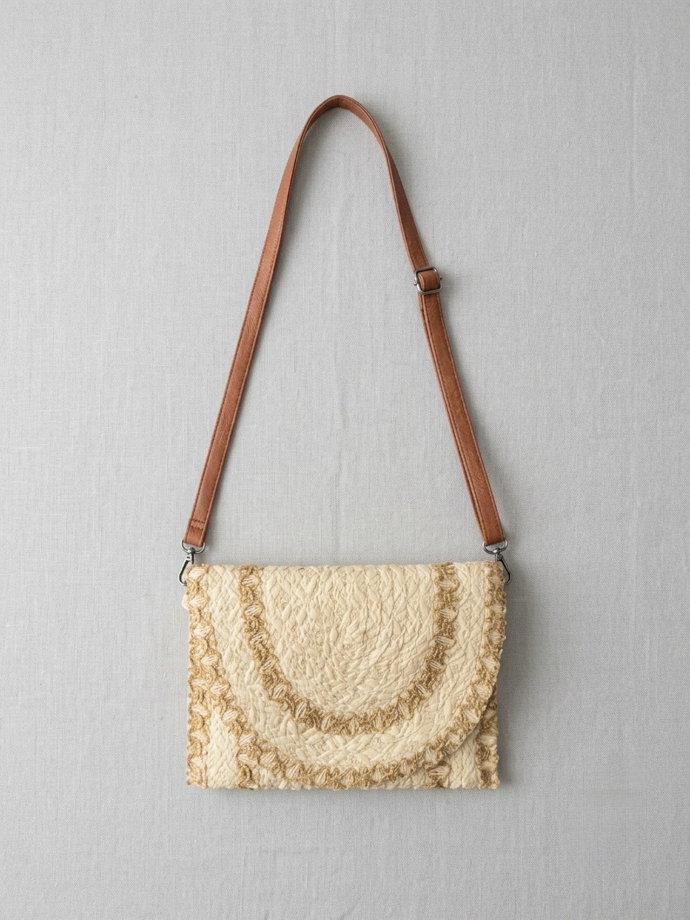 Stitch Trim/Detailed Design Straw Envelope Clutch & Crossbody Bag